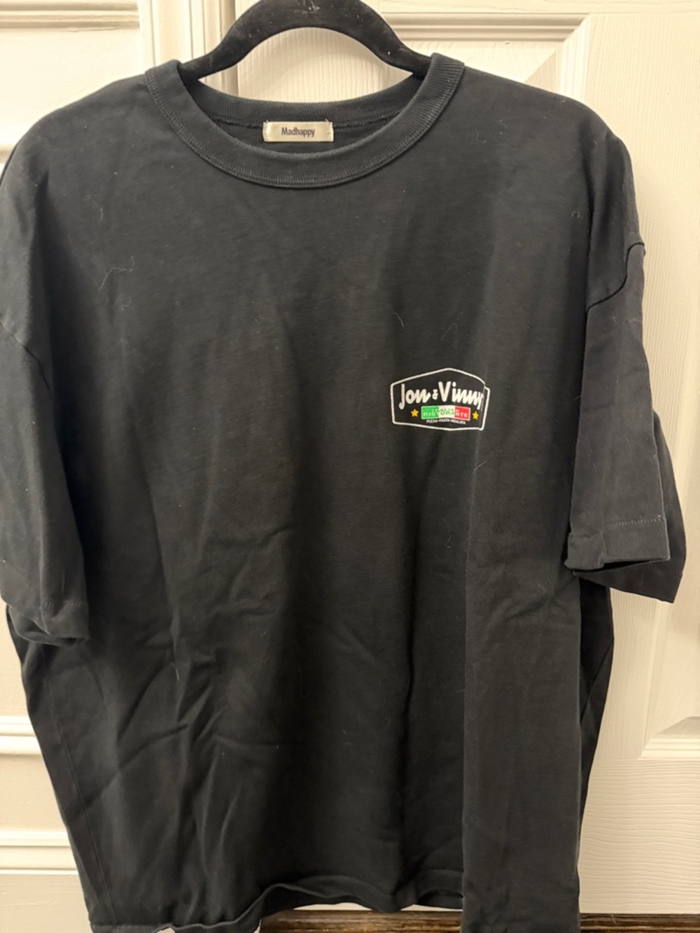 Madhappy Black Short-Sleeve Crewneck with Jon + Vinn Chest Patch